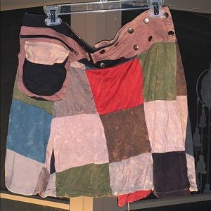 Jayli Boho Belted Patchwork Pocket Mini Skirt NWOT